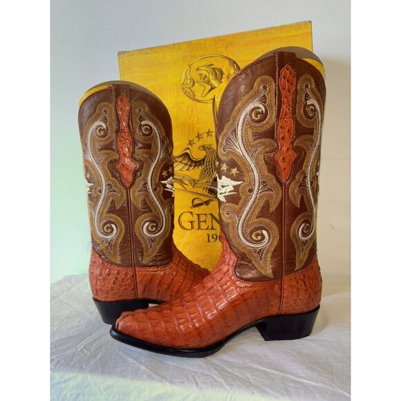 El General Cowboy Boots Exotic Leather Brown/red Croc Back Mens Sz 6 main image 6